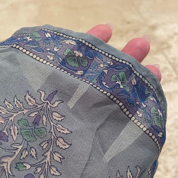 Free People M Janpath Romper | Boho Bell Sleeve, Fall Floral, Blue Beige - Picture 6 of 7